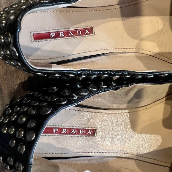 Prada Black Leather Crystal & Studded Embellishment Loafers - Size IT: 38 - Picture 7 of 9